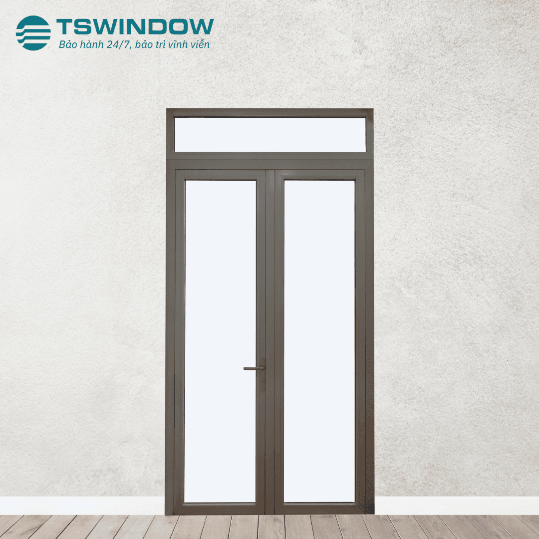 cửa nhôm kính phòng khách 2 cánh mở quay